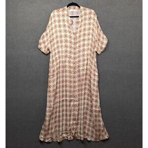 Noen Maxi Dress Womens XL 20 Silky Button Front Mod Retro Flower Sunburst Print